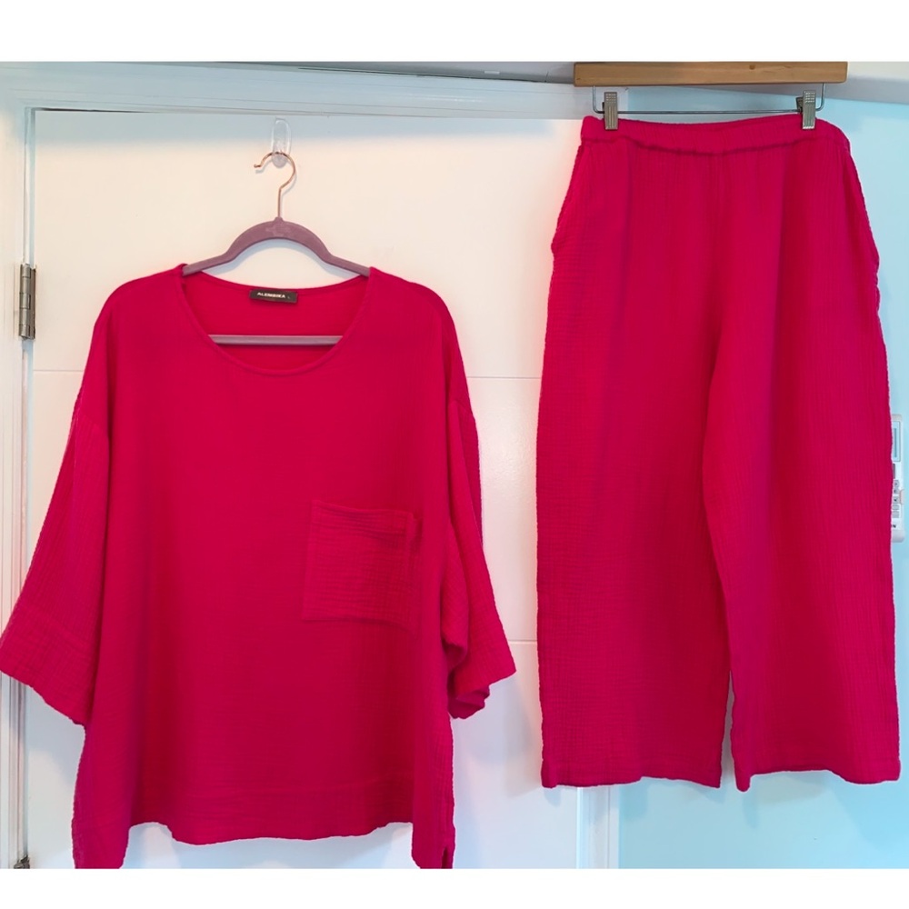Alembika Cotton Pink Set Large Shirt Size 5 Pants